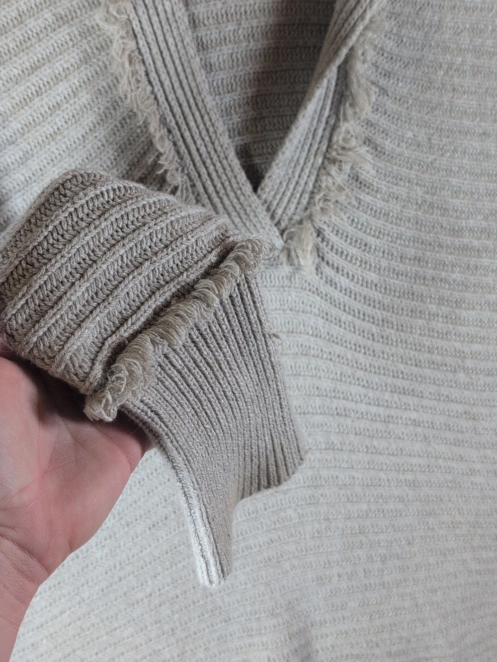 Free People Ivory Ribbed V-Neck Sweater - Picture 6 of 7